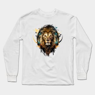 Lion Portrait Animal Painting Wildlife Outdoors Adventure Long Sleeve T-Shirt